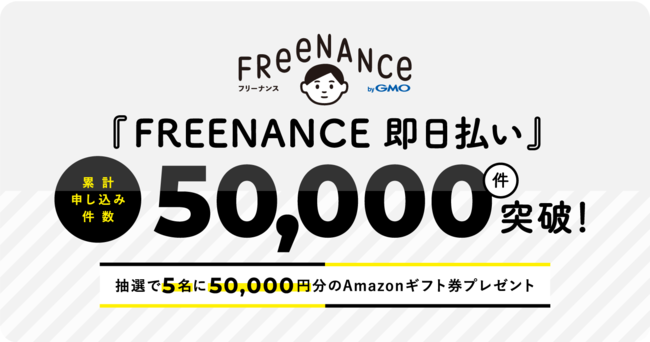 GMOインターネットグループの保険についてのリリース／日本初のフリーランス特化型金融支援サービス「FREENANCE byGMO」のファクタリングサービス『FREENANCE 即日払い』が累計申し込み件数50,000件を突破！