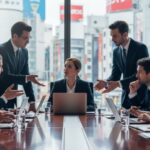 物言う株主（アクティビスト）を味方にする企業ガバナンスの進展を表現した画像。日本のビジネスシーンの一部を捉えた彼らの協議の様子。