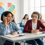 SBI損保が主催する高校生金融クイズ大会『エコノミクス甲子園』の様子を描写した画像。学生たちが楽しんでクイズに取り組む姿が印象的。