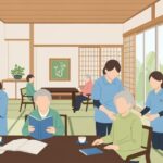 介護保険2040に向けた制度見直しの検討を象徴する、介護者と高齢者の温かい交流が描かれたシーン。