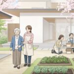 藤岡市における令和8年度介護保険料の算定について、地域の支援活動の様子を捉えた画像。地域社会の絆と介護への理解を表現。