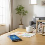 povoが月額190円からのスマホ保険サービスを開始し、家族全員のスマホを守る様子を表現した日常の風景。