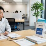 「在籍期間10日の短期間勤務における失業保険の受給可否」に関するオフィスの風景。仕事の書類を見つめる人の姿を通じて雇用保険について考える様子を表現しています。