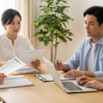 夏のボーナスを前にFPが推奨する終身型・定期型・収入保障型生命保険のランキングを説明する家族のシーン。