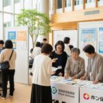 山口県ががん検診受診率向上へ向け生命保険会社と協定を締結するイベントの様子。地域の人々が健康促進活動に参加している。