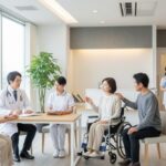 紹介状なし受診の特別料金を一部廃止へ。救急患者や慢性期患者を支える医療相談のシーンを描く。