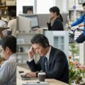 副業時代のマルチワーカーにおける社会保険適用の壁を表現した、日本の現代的な職場の風景。