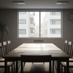 介護保険「２割負担拡大」が５度目見送りへ。会議室の空間が政策議論の不確実性を伝えています。