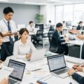 社会保険料はこう変わる！標準報酬月額の定時決定について議論するビジネスシーンの画像。