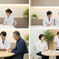 8月以降に期限切れ健康保険証で受診すると10割自己負担になる場面。医療機関での患者とスタッフの静かな交流を描写。