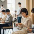 健康保険証の特例措置が7月末で終了し、マイナ保険証がない場合は10割負担になることを示す医療機関での待機の様子を撮影した画像です。
