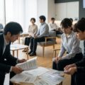 紙の保険証の特例措置終了に伴い、医療機関での診療を受ける人々の姿。10割負担を回避するための注意点を伝えるシーン。