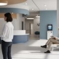 パナソニックが発表した顔認証付きマイナ保険証リーダーのニュースを表現した現代の医療機関の受付風景。