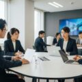 保険代理店クリイトが社会保険料潜脱で2億円超の追徴金を受けた背景を示すオフィスシーン。企業責任を考察する雰囲気で、自然光が差し込み、シンプルなデザインが印象的。