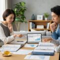マイナ保険証とセットの資格情報のお知らせを家族が確認するシーン。保険運用の複雑さと配布状況を反映した家庭的な雰囲気。