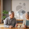 75歳以上の後期高齢者医療保険料についての解説。夫婦が協議している様子を描写した画像です。