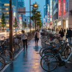 電動バイク利用時のバイク保険加入義務に関する解説。街中の電動バイクの風景が日常生活を表現している画像。