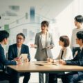 会社員が国民年金と厚生年金を本当に二重払いするのかを考えるオフィスの風景。健康的なビジネス環境を反映。