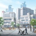 総医療費46.7兆円のうち患者負担5.4兆円について考える日本の日常の一コマ。医療施設が背景にあり、健康に関する活動を示す。