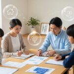 住民税非課税世帯が受けられる国保・介護保険の軽減と国民年金免除について、家庭での話し合いのシーンを表現した画像です。